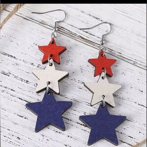 Patriotic Star Dangle Earrings - Red White Blue